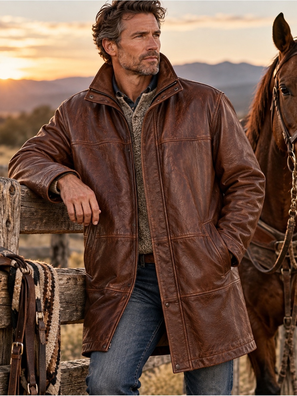 Wilsons Pelle Studio Men XL Brown Leather Thinsulate Long Coat